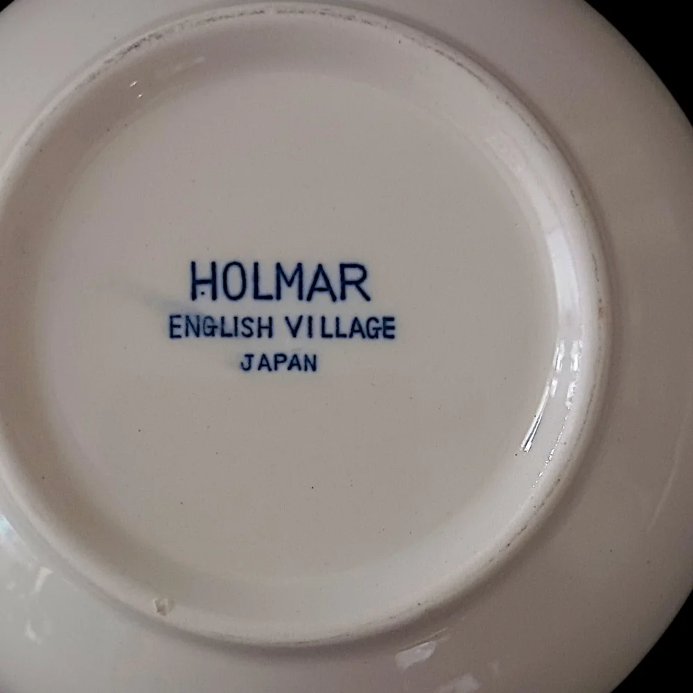 2 Holmar English Village Bowls Set Soup Cereal‎ Berry Blue White Vintage Japan